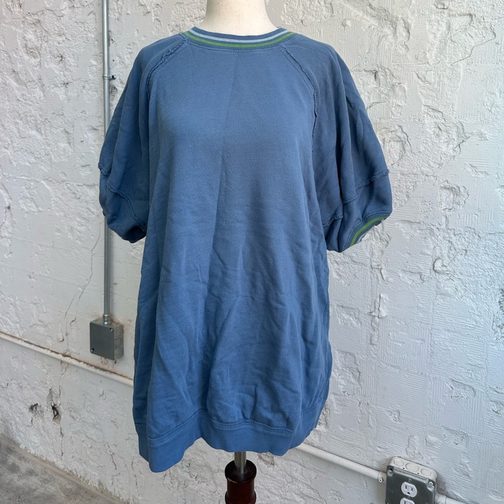 We The Free Dusty Blue Short-Sleeve Sweatshirt with Lime Accent
